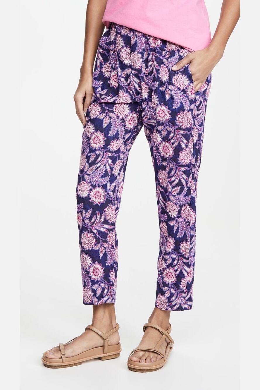 Xirena Payton 100% Cotton Floral Block Print Pull On Pants Navy Seas Women's M